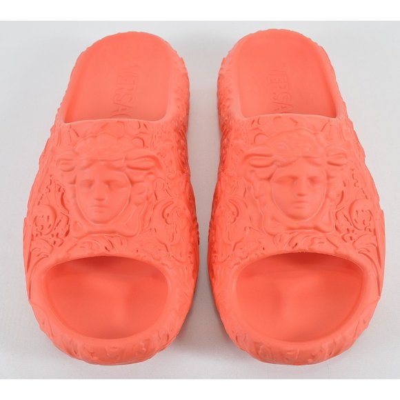 NEW Versace Men's BAROQUE MEDUSA Orange Rubber Pool Slides Sandals
